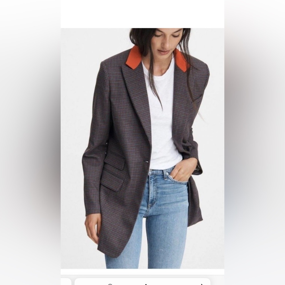 Rag & Bone Paloma check wool blend jacket - red collar